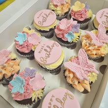 Load image into Gallery viewer, Cupcakes with flowers and butterflies
