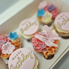 Load image into Gallery viewer, Cupcakes with flowers and butterflies
