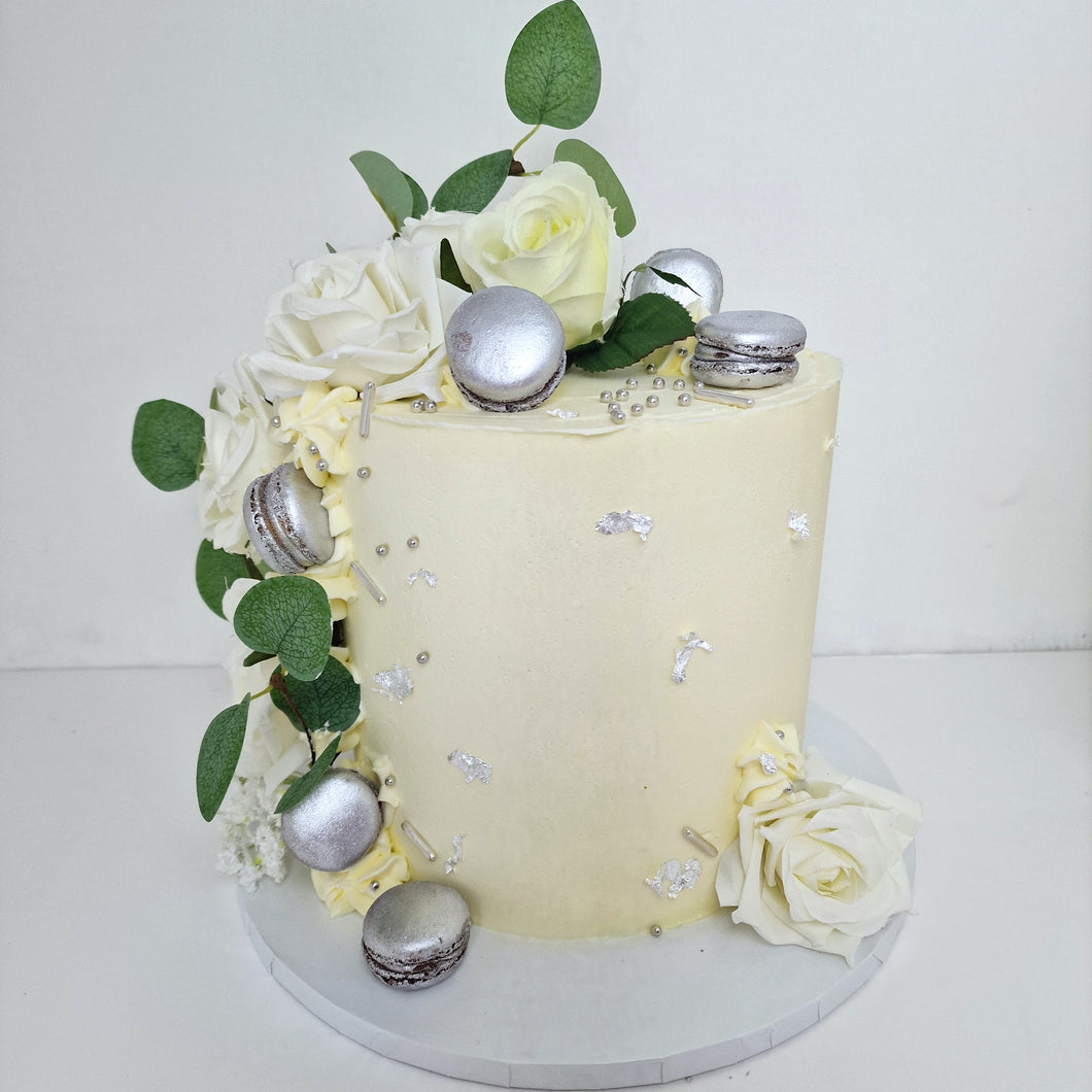 Birthday cake with white roses